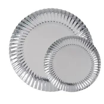 Silver Swirled Cardboard Plates - Metallic Effect Ø 160 ins. Ø 174 Out. - Pack of 50
