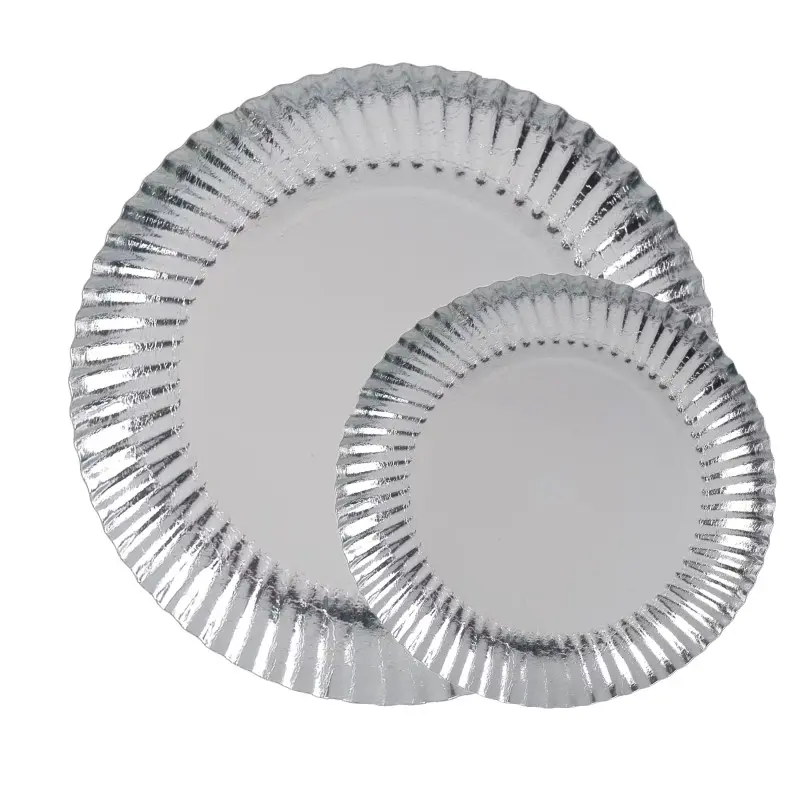 Silver Swirled Cardboard Plates - Metallic Effect Ø 160 ins. Ø 174 Out. - Pack of 50