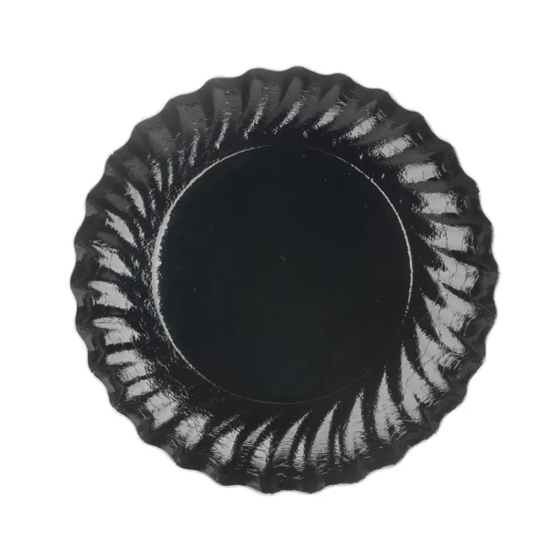 Black Swirled Cardboard Plates Ø 80 ins. Ø 97 Out. - Pack of 100
