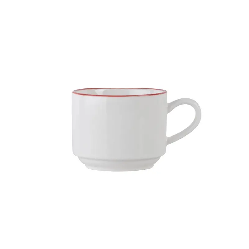 Mikasa 11.2oz Crm Sp Cup Bistro Pin Red Porcelain - Set of 12