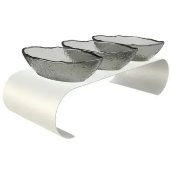 My Glass Studio Serving Bowl With Stand, Grey - Set of 2 - 39.0 x 17.0 x 10 cm