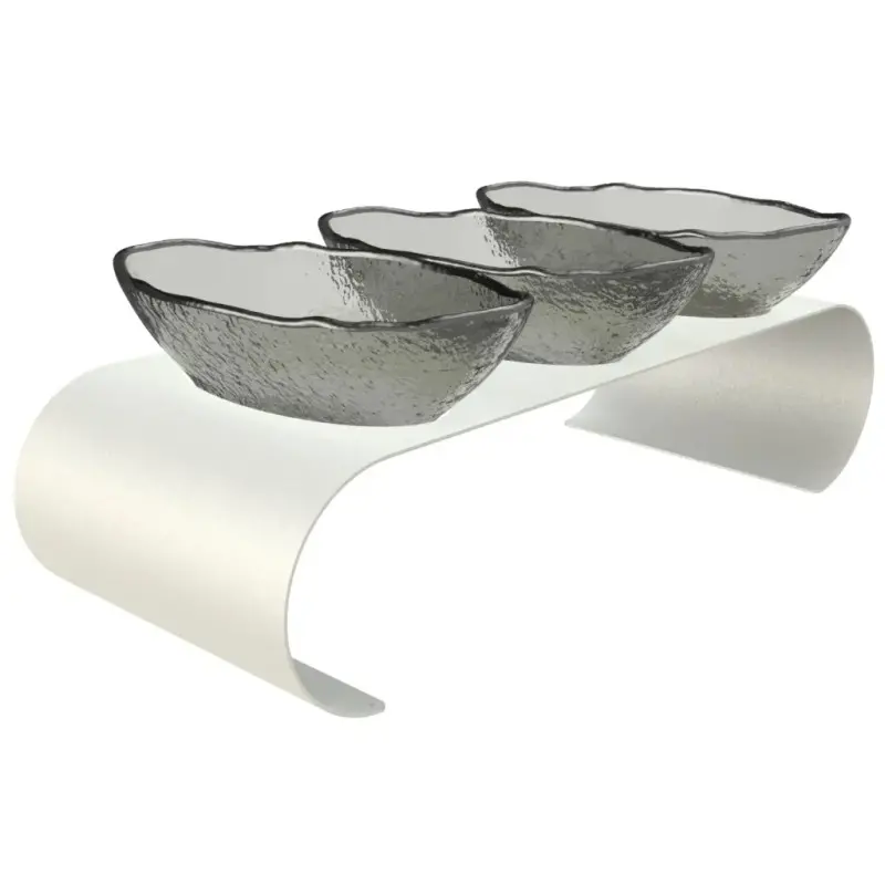 My Glass Studio Serving Bowl With Stand, Grey - Set of 2 - 39.0 x 17.0 x 10 cm