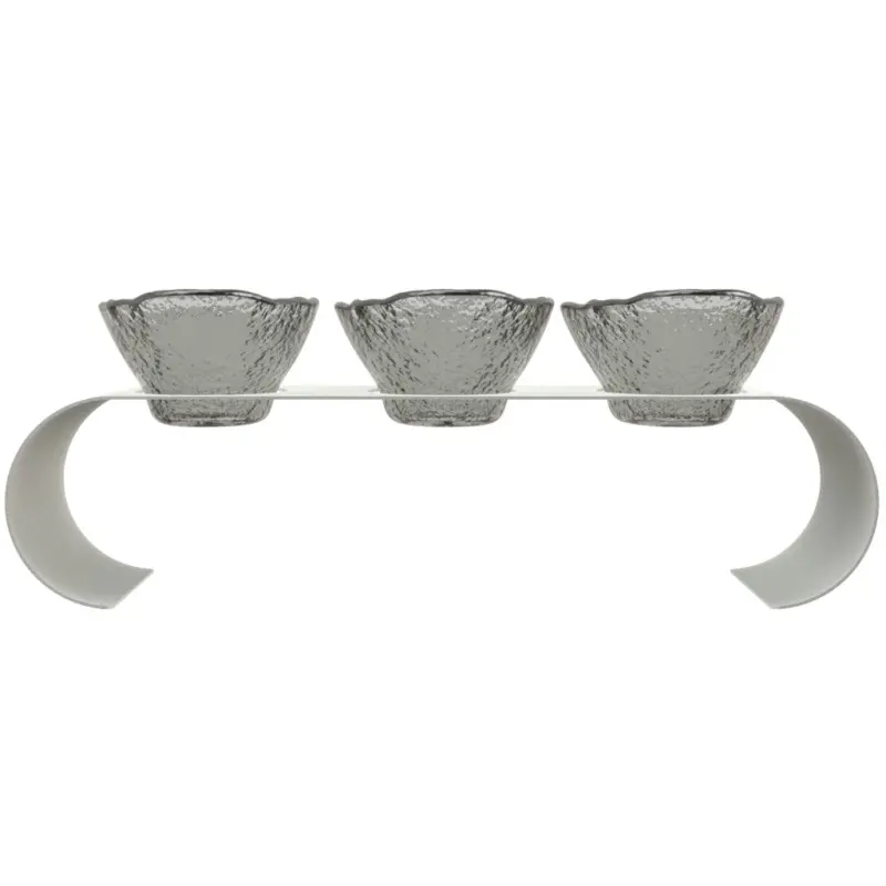 My Glass Studio Serving Bowl With Stand, Grey - Set of 2 - 39.0 x 17.0 x 10 cm