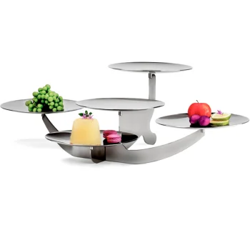 Gold Plated Stand With 5 Rounded Plates - Dia: 28 cm H: 26 cm