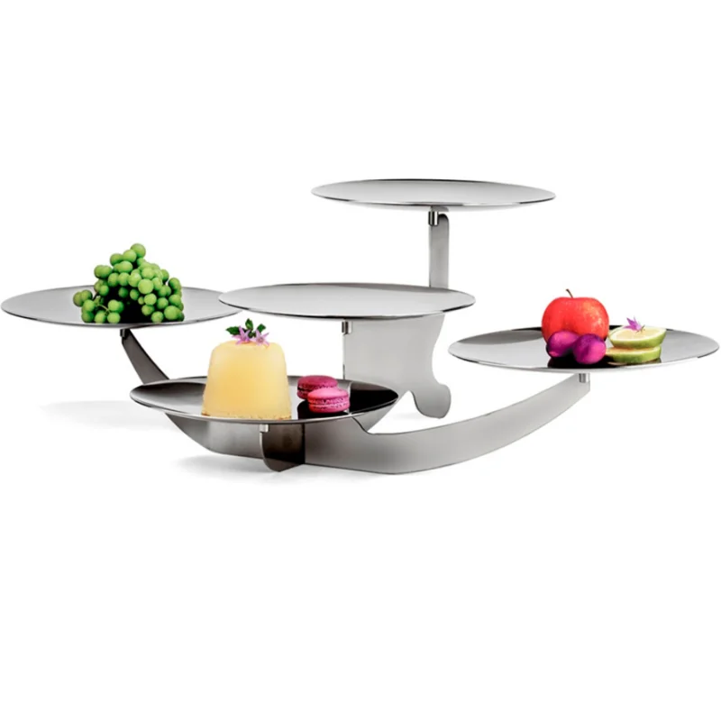 Gold Plated Stand With 5 Rounded Plates - Dia: 28 cm H: 26 cm Gold Plated Stand With 5 Rounded Plates - Dia: 28 cm H: 26 cm