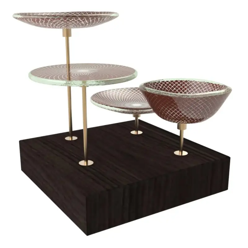 My Glass Studio Petit Fours Stand, Dark Red - Set of 4 - 21.5 x 21.5 x 19 cm