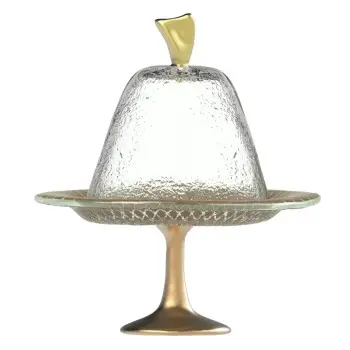 My Glass Studio Cake Stand & Dome, Natural - Set of 4 - Dia: 17 cm, H: 18 cm