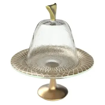 My Glass Studio Cake Stand & Dome, Natural - Set of 4 - Dia: 17 cm, H: 18 cm