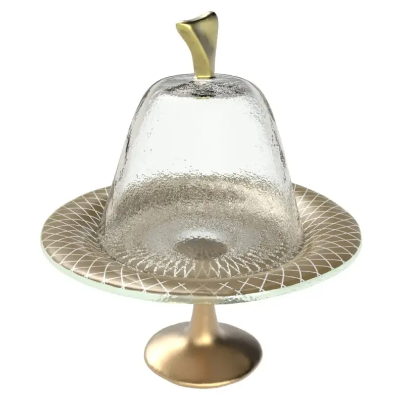 My Glass Studio Cake Stand & Dome, Natural - Set of 4 - Dia: 17 cm, H: 18 cm
