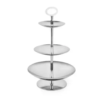 Polished Black/Gold Plated Stand With 3 Rounded Plates - Dia: 28 cm H: 48 cm