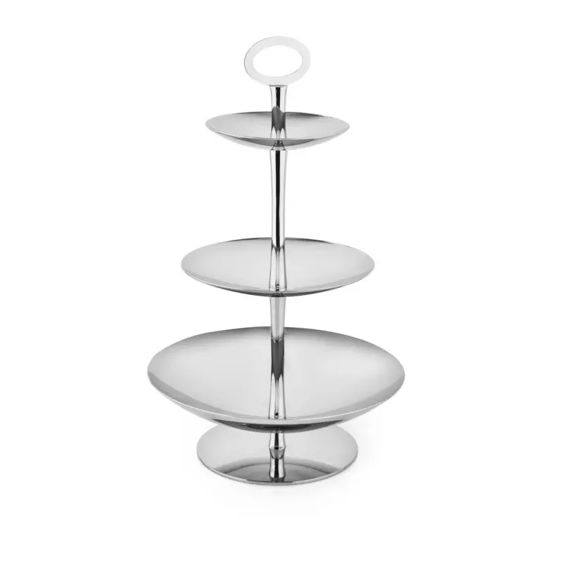 Polished Black/Gold Plated Stand With 3 Rounded Plates - Dia: 28 cm H: 48 cm