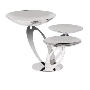 Gold Plated Rotating Stand With 3 Rounded Plates (2 Plates Dia: 14 cm & 1 Plate Dia: 20 cm) - Dia: 34 cm H: 20 cm