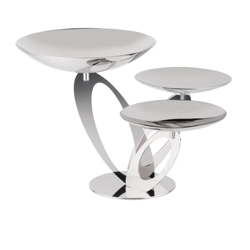 Gold Plated Rotating Stand With 3 Rounded Plates (2 Plates Dia: 14 cm & 1 Plate Dia: 20 cm) - Dia: 34 cm H: 20 cm