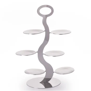 Gold Stand With 6 Small Plates - Dia: 21 cm H: 28 cm