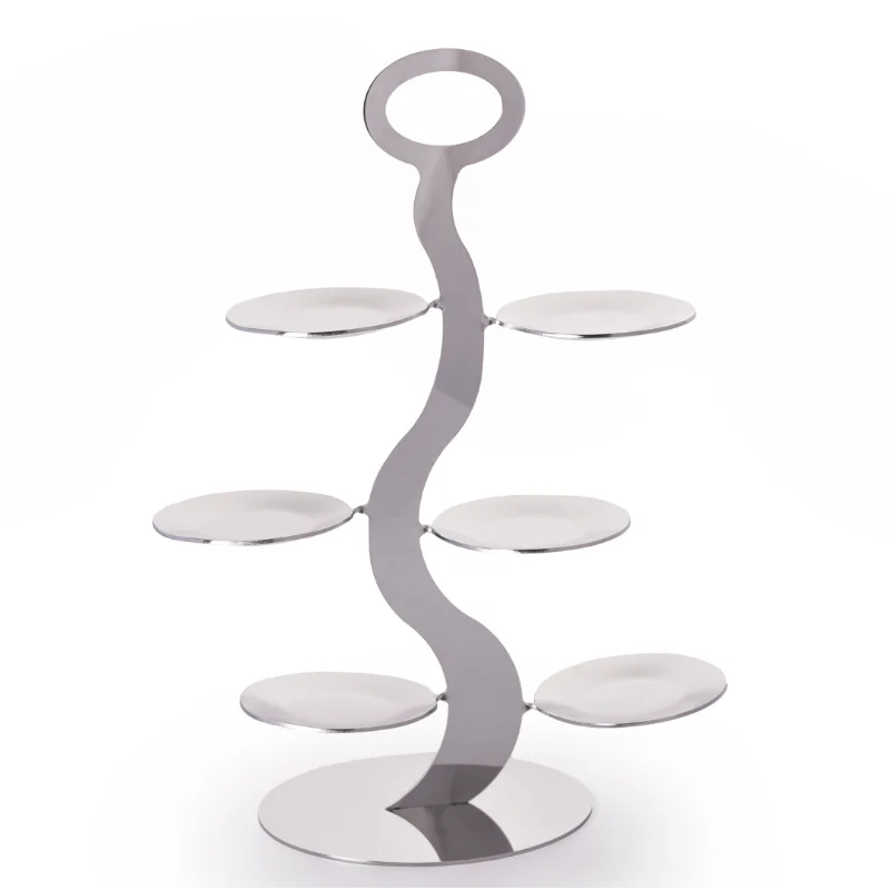 Gold Stand With 6 Small Plates - Dia: 21 cm H: 28 cm Gold Stand With 6 Small Plates - Dia: 21 cm H: 28 cm