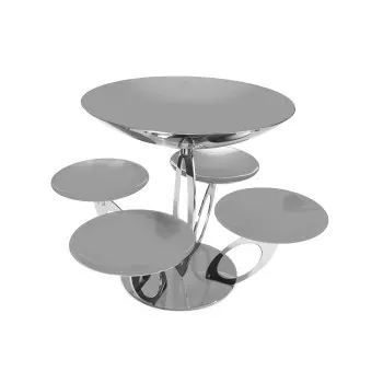 Polished Stand With 4 Cups - Dia: 14 cm and 1 Cup - Dia: 28 cm - Dia: 36 cm H: 26 cm