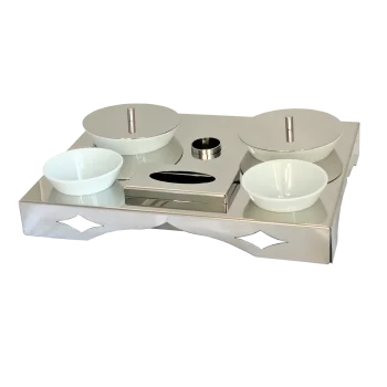 Polished Concept Tray With 2 Glass Cups - Dia: 16 cm & 2 Glass Cups - Dia: 11 cm - 45 x 35 cm H: 6 cm