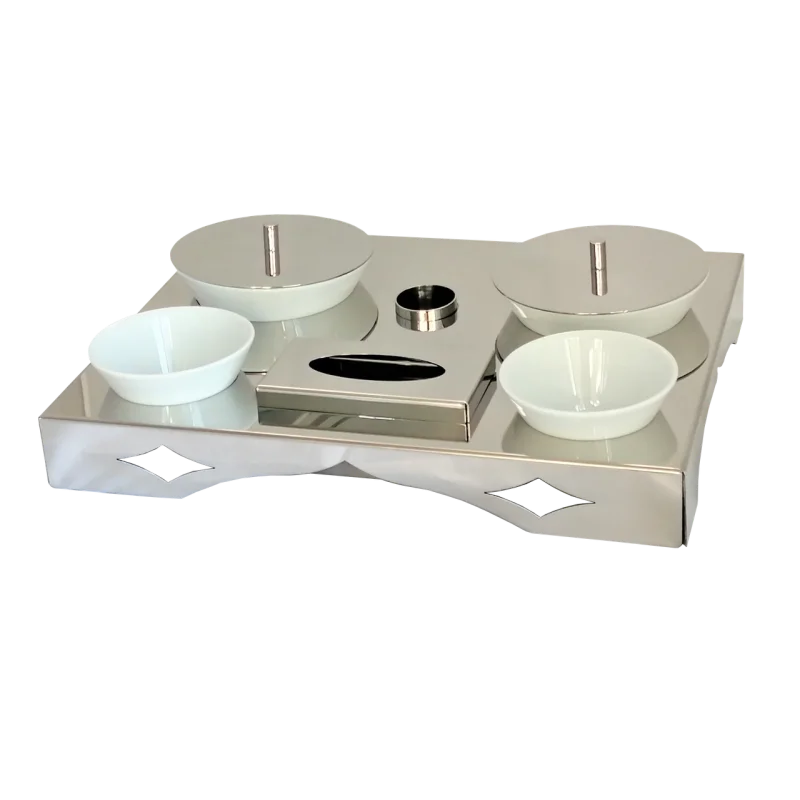 Gold Concept Tray With 2 Ceramic Cups - Dia: 16 cm & 2 Ceramic Cups - Dia: 11 cm - 45 x 35 cm H: 6 cm