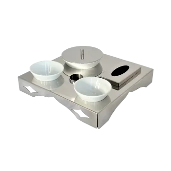 Polished Concept Tray With 1 Glass Cup - Dia: 16 cm & 2 Glass Cups - Dia: 11 cm - 35 x 35 cm H: 6 cm