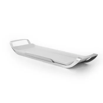 Polished Black Rectangular Porcelain Dish With Stainless Steel Holder - 53 X 20 H: 3.5 cm