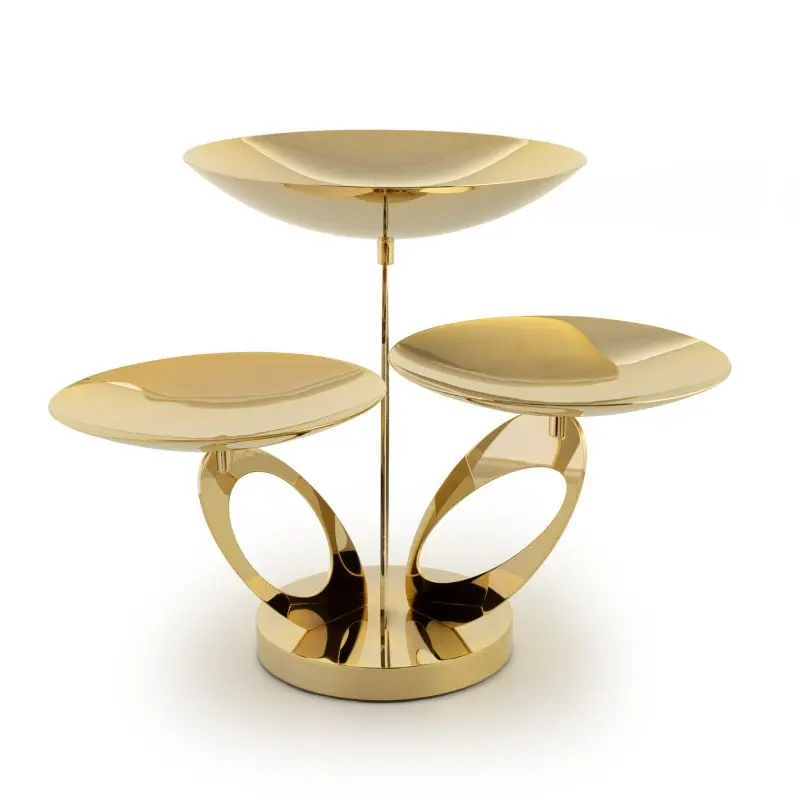 Gold Plated Rotating Stand With 3 Rounded Plates - 46 cm H: 33 cm