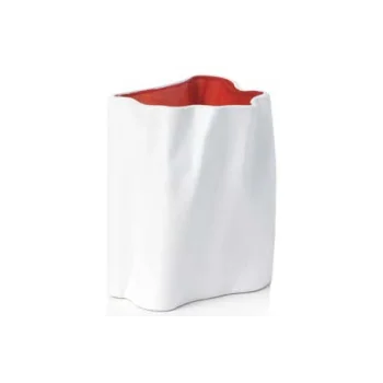 Paper Collection Vase Short Red Matte White - 6.5 in L x 6.5 in W x 7 in H