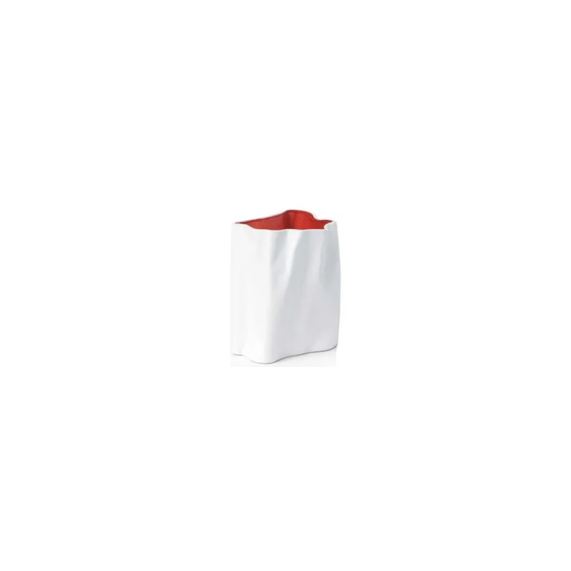 Paper Collection Vase Short Red Matte White - 6.5 in L x 6.5 in W x 7 in H