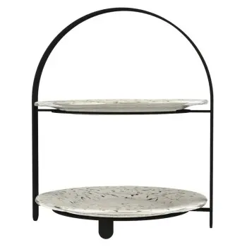 My Glass Studio 2 Tier Cake Stand, Cream - 27.0 x 25.5 x 32 cm