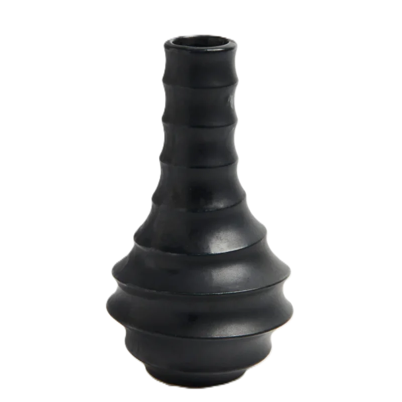 Artisanal Stoneware Hula Pot in Unglazed Black Finish - Dia: 7 cm H: 13 cm - Case of 6