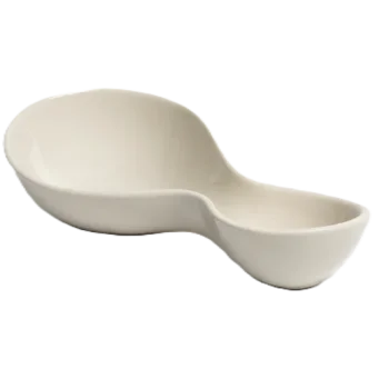 Hand Sculpted Stoneware Twin Bowl in Clear White Finish - 23 x 8 x 5 cm - Case of 6