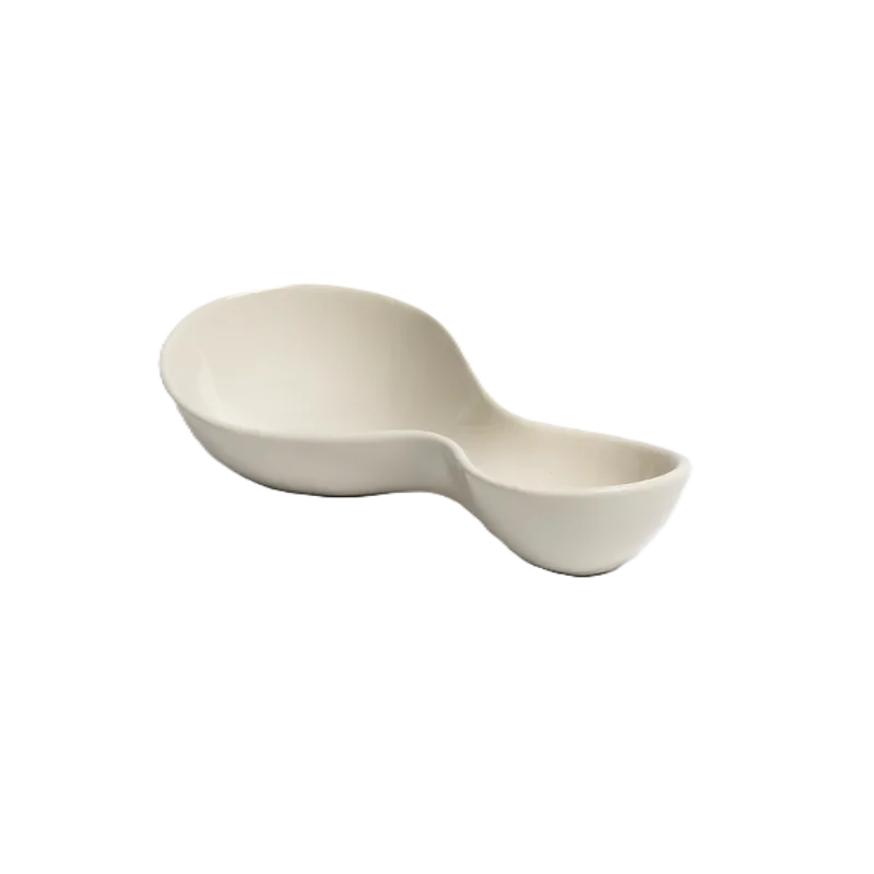 Hand Sculpted Stoneware Twin Bowl in Clear White Finish - 23 x 8 x 5 cm - Case of 6