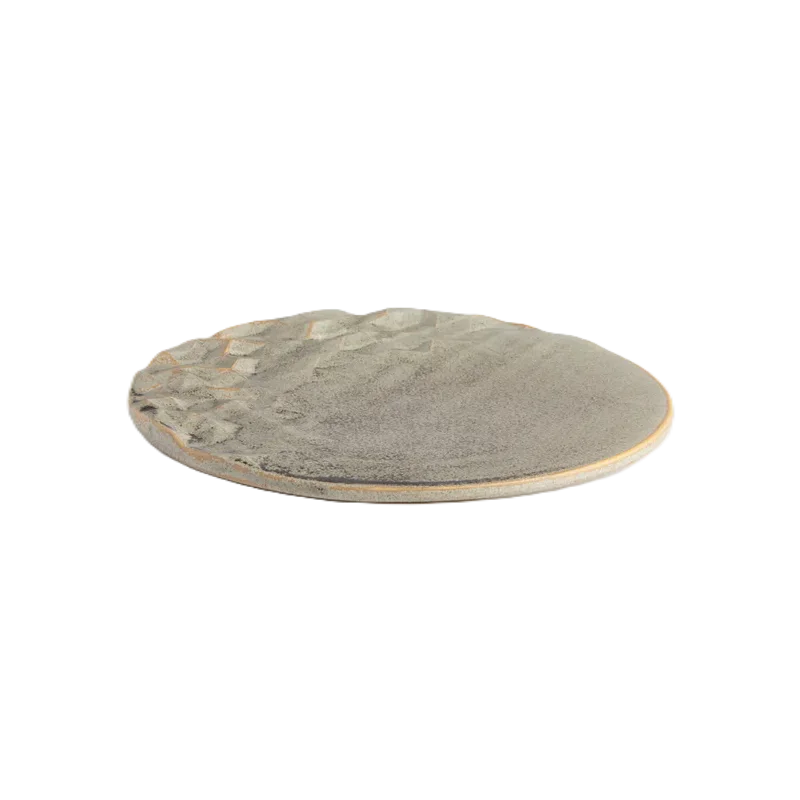 Hand Sculpted Stoneware Valley Plate in Stone Finish - Dia: 20 cm H: 2 cm - Case of 6 Hand Sculpted Stoneware Valley Plate in Stone Finish - Dia: 20 cm H: 2 cm - Case of 6
