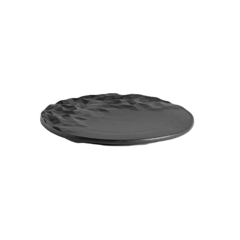 Artisanal Stoneware Valley Plate in Matte Black Finish - Dia: 20 cm H: 2 cm - Case of 6