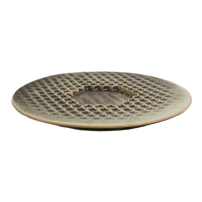 Handcrafted Stoneware Polygon Plate in Stone Finish - Dia: 30 cm H: 2 cm - Case of 6 Handcrafted Stoneware Polygon Plate in Stone Finish - Dia: 30 cm H: 2 cm - Case of 6