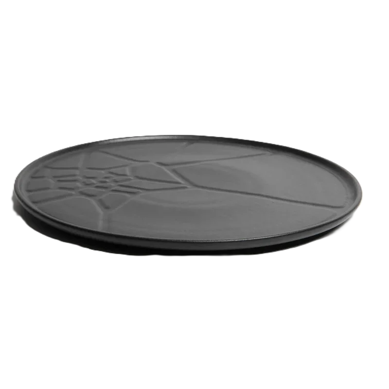 Artisanal Stoneware Texture Plate in Matte Black Finish - Dia: 30 cm H: 2 cm - Case of 6