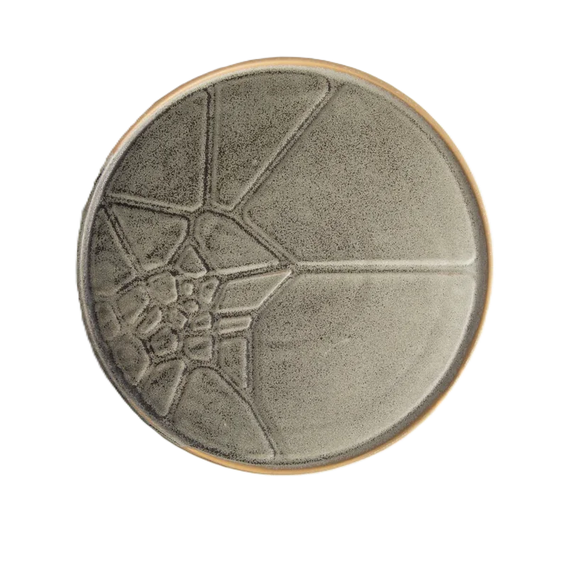 Hand Sculpted Stoneware Texture Plate in Stone Finish - Dia: 30 cm H: 2 cm - Case of 6 Hand Sculpted Stoneware Texture Plate in Stone Finish - Dia: 30 cm H: 2 cm - Case of 6