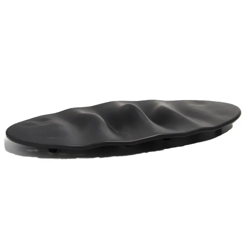 Artisanal Stoneware Pleats Plate in Matte Black Finish - 30 x 13 x 2 cm - Case of 6 Artisanal Stoneware Pleats Plate in Matte Black Finish - 30 x 13 x 2 cm - Case of 6