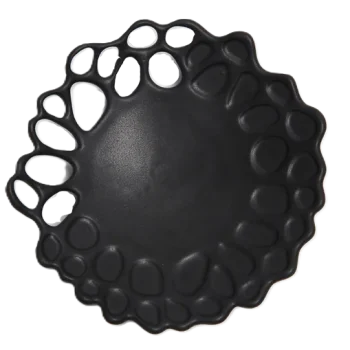 Artisanal Stoneware Organic Mini Plate in Matte Black Finish - Dia: 13 cm H: 3 cm - Case of 6