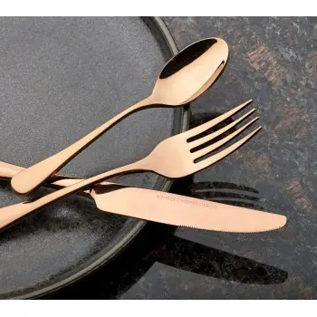 Bon Chef Como Dinner Knife - 9 - 1/8" - Solid Handle - Rose Gold Matte - Set of 12