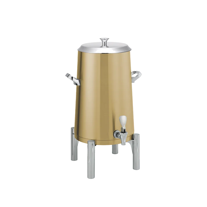 Service Ideas Brushes Stainless Steel Insulated 5 Gal. Coffee Urns Round Legs w/Flat Lid - Vintage Gold