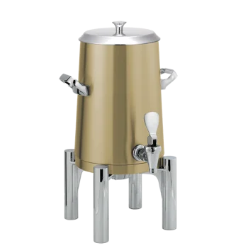 Service Ideas Brushes Stainless Steel Insulated 1.5 Gal. Coffee Urns Round Legs w/Flat Lid - Vintage Gold