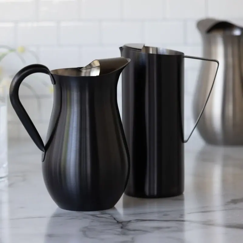 Service Ideas Bell Pitcher 2 Liter Brushed Finish With Guard Black Onyx