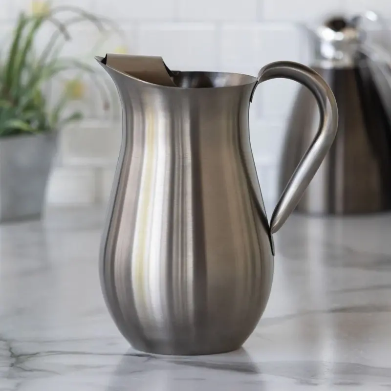 Service Ideas Bell Pitcher 2 Liter Brushed Finish With Guard Dark Tungsten Service Ideas Bell Pitcher 2 Liter Brushed Finish With Guard Dark Tungsten