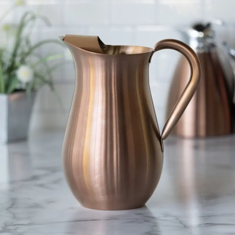 Service Ideas Bell Pitcher 2 Liter Brushed Finish With Guard Rose Gold
