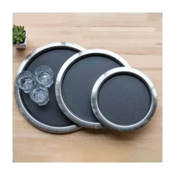 Service Ideas Tray Stainless Steel With Removable Insert 14 x 12 Dark Wood