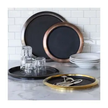 Service Ideas Tray Stainless Steel With Removable Insert 14 x 12 Dark Wood