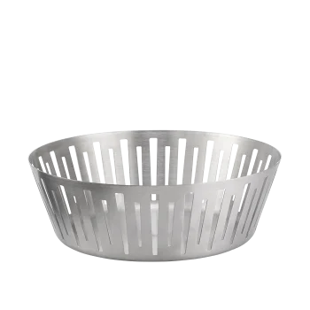 Service Ideas Round Basket 12 Inch Brushed Stainless Steel
