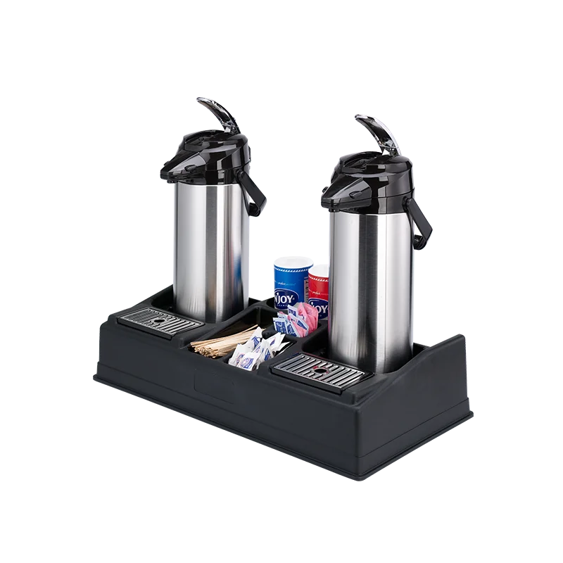 Service Ideas Airpot Stand For 2 Airpots With 5 Condiment Sections Black Plastic