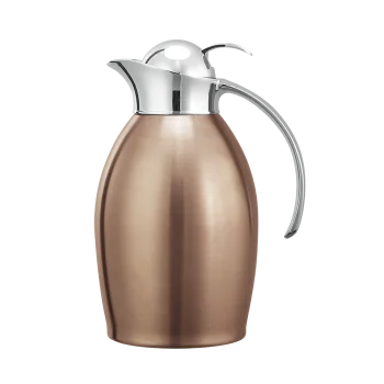 Service Ideas Carafe 1 Liter Stainless Steel Vacuum Insulated Brushed Exterior With Push Button Lid Rose Gold PVD Finish
