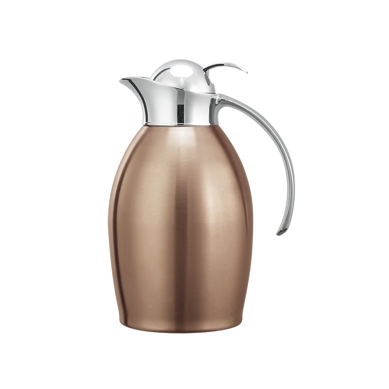 Service Ideas Carafe 1 Liter Stainless Steel Vacuum Insulated Brushed Exterior With Push Button Lid Rose Gold PVD Finish